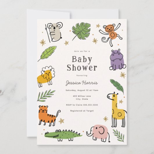 Oerwoud Dieren Baby shower Kaart (Voorkant)