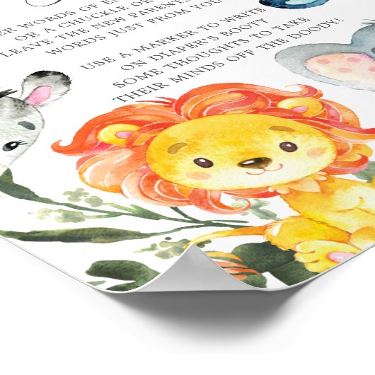 Oerwoud Dieren Baby shower Kleinere Gedachtechten Poster (Hoek)