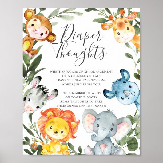 Oerwoud Dieren Baby shower Kleinere Gedachtechten Poster (Voorkant)