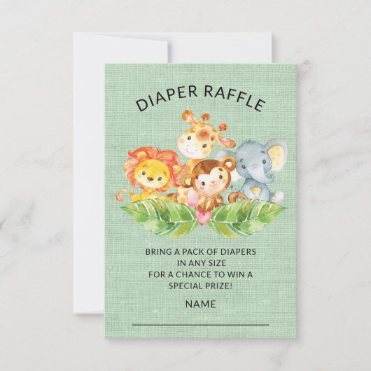 Oerwoud Dieren Baby shower Luier Raffle Ticket Kaart (Voorkant)