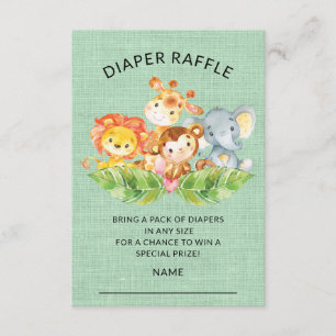 Oerwoud Dieren Baby shower Luier Raffle Ticket Kaart