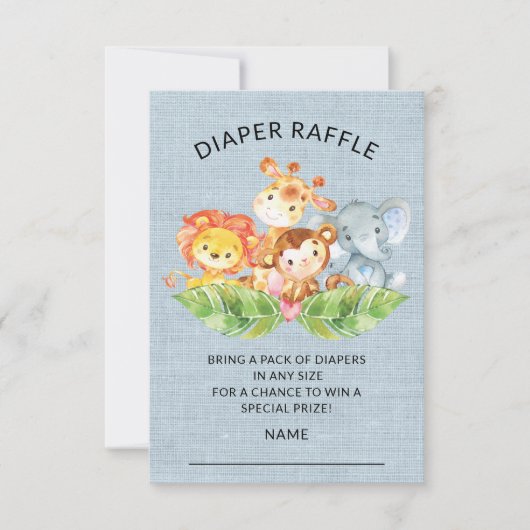 Oerwoud Dieren Baby shower Luier Raffle Ticket Kaart (Voorkant)
