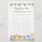 Oerwoud Dieren Baby shower Naam Race Game (Voorkant / Achterkant)
