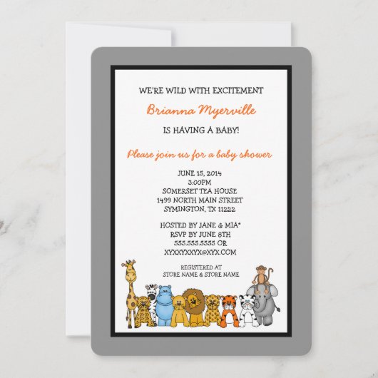 Oerwoud Dieren Baby shower nodigt neutraal geslach Kaart (Voorkant)