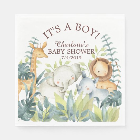 Oerwoud Dieren Baby shower Papier servetten (Voorkant)