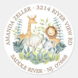 Oerwoud Dieren Baby shower Retouradreslabel Ronde Sticker