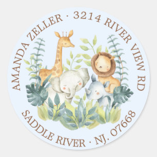 Oerwoud Dieren Baby shower Retouradreslabel Ronde Sticker