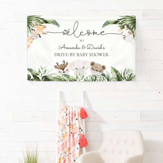 Oerwoud Dieren Baby shower rijden door Welkom Spandoek (Insitu)