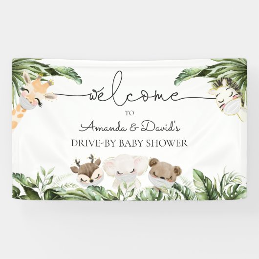 Oerwoud Dieren Baby shower rijden door Welkom Spandoek (Horizontaal)