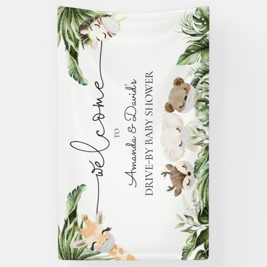 Oerwoud Dieren Baby shower rijden door Welkom Spandoek (Verticaal)