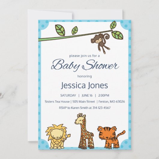 Oerwoud Dieren Baby shower Uitnodigen Kaart (Voorkant)