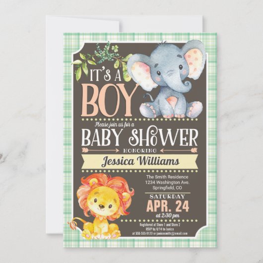 Oerwoud Dieren Baby shower Uitnodiging Jongen (Voorkant)