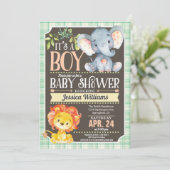 Oerwoud Dieren Baby shower Uitnodiging Jongen (Staand voorkant)