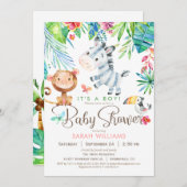 Oerwoud Dieren Baby shower Uitnodiging, Jongen of Kaart (Voorkant / Achterkant)