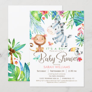 Oerwoud Dieren Baby shower Uitnodiging, Jongen of  Kaart