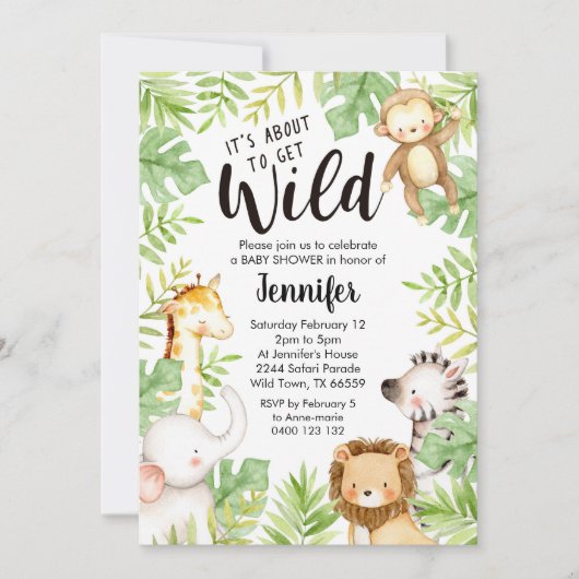 Oerwoud Dieren Baby shower Uitnodiging Safari Baby (Voorkant)