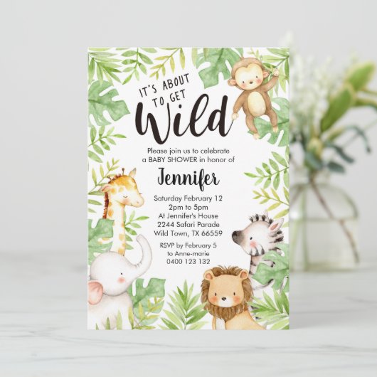 Oerwoud Dieren Baby shower Uitnodiging Safari Baby (Staand voorkant)