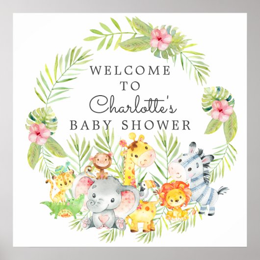 Oerwoud Dieren Baby shower Welkom Poster (Voorkant)
