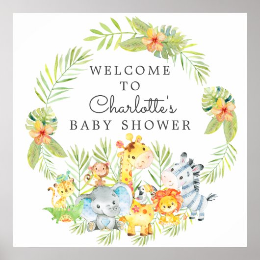 Oerwoud Dieren Baby shower Welkom Poster (Voorkant)