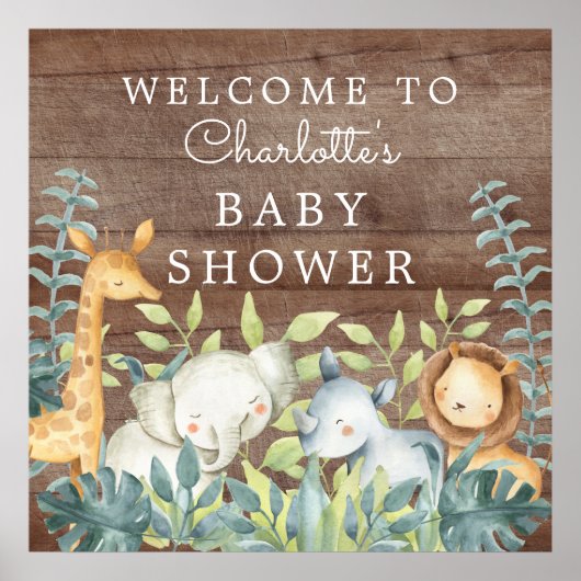 Oerwoud Dieren Baby shower Welkom Poster (Voorkant)