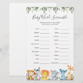 Oerwoud Dieren Baby shower Word Scramble Game (Voorkant / Achterkant)