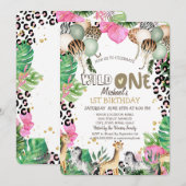 Oerwoud Dieren Ballonnen Bladeren 1e Verjaardag Kaart (Voorkant / Achterkant)