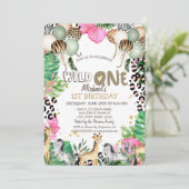 Oerwoud Dieren Ballonnen Bladeren 1e Verjaardag Kaart (Staand voorkant)