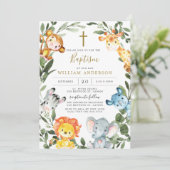 Oerwoud dieren Baptism/Christening uitnodiging (Staand voorkant)