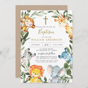 Oerwoud dieren Baptism/Christening uitnodiging