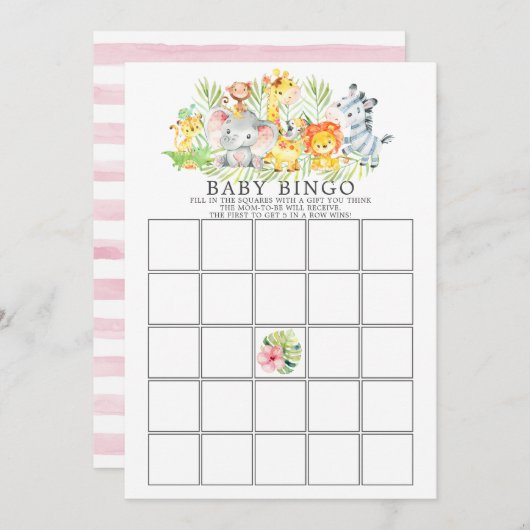 Oerwoud Dieren BINGO Baby shower Game Kaart (Voorkant / Achterkant)