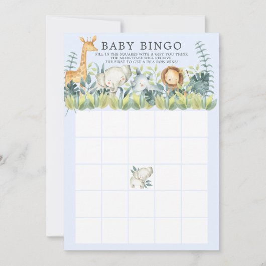 Oerwoud Dieren BINGO Baby shower Game Kaart (Voorkant)