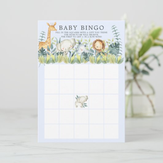 Oerwoud Dieren BINGO Baby shower Game Kaart (Staand voorkant)
