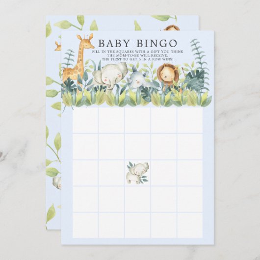 Oerwoud Dieren BINGO Baby shower Game Kaart (Voorkant / Achterkant)