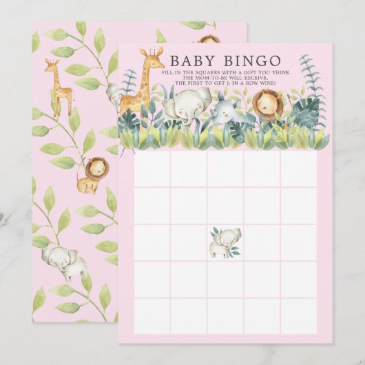 Oerwoud Dieren BINGO Baby shower Game Kaart (Voorkant / Achterkant)