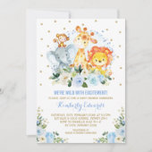 Oerwoud dieren Blue Gold Floral Safari Baby shower Kaart (Voorkant)