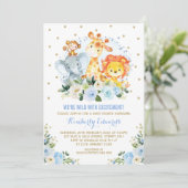 Oerwoud dieren Blue Gold Floral Safari Baby shower Kaart (Staand voorkant)