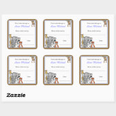 Oerwoud Dieren Boek Bord Blauw Jongen BOOKPLATE Vierkante Sticker (Vel)