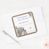 Oerwoud Dieren Boek Bord Blauw Jongen BOOKPLATE Vierkante Sticker (Envelop)