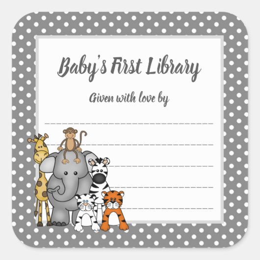 Oerwoud Dieren Boek Bord Neutraal sekse BOOKPLATE Vierkante Sticker (Voorkant)