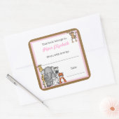 Oerwoud Dieren Boek Bord Roze Meisje BOOKPLATE Vierkante Sticker (Envelop)