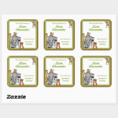 Oerwoud Dieren Boek Borden Groene Jongen BOOKPLATE Vierkante Sticker (Vel)