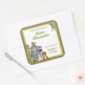 Oerwoud Dieren Boek Borden Groene Jongen BOOKPLATE Vierkante Sticker (Envelop)