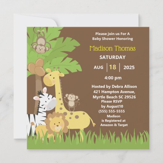 Oerwoud dieren Bruin Safari Baby shower I Kaart (Voorkant)