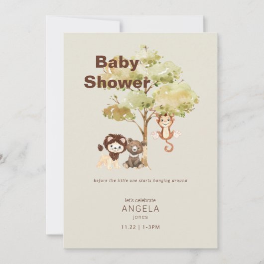 Oerwoud Dieren Cream Boy Baby shower Kaart (Voorkant)