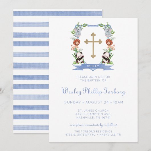 Oerwoud Dieren Crest Boy Baptism Kaart (Voorkant / Achterkant)