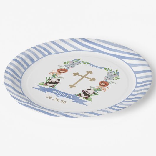 Oerwoud dieren Crest Boy Baptisme Paper Bord (Gekanteld)