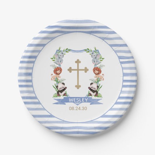 Oerwoud dieren Crest Boy Baptisme Paper Bord (Voorkant)