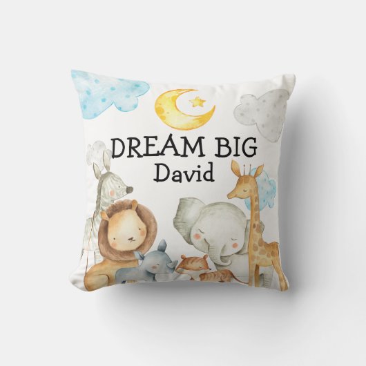 Oerwoud Dieren Cute Custom Name Baby Boy Nursery Kussen (Voorkant)