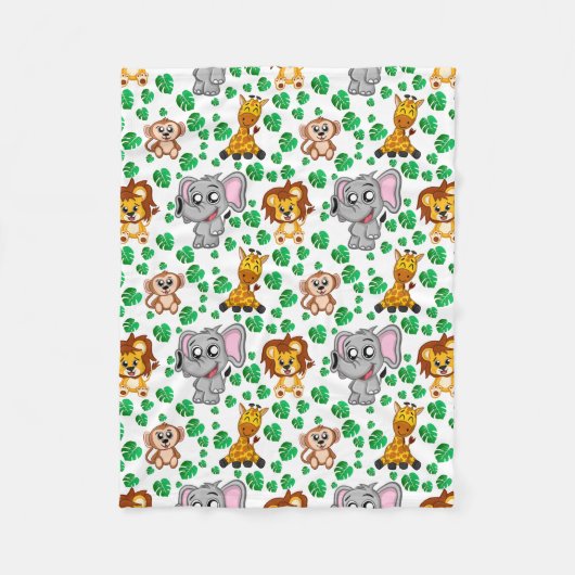 Oerwoud Dieren Cute Safari Wilde Cartoon Pattern Fleece Deken (Voorkant)