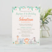 Oerwoud Dieren Doop 1e Verjaardagsuitnodiging Kaart (Staand voorkant)